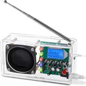ICSTATION FM 라디오 납땜 키트 LED 점멸 조명이 있는 DIY 76-108MHz LCD 디스플레이 헤드폰 잭 실습 포함