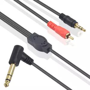 더텍 90도 1/4인치 1/8인치 및 RCA TRS 스테레오 오디오 케이블 2/1 직각 6.35mm 남성에서 헤드폰용 MP3
