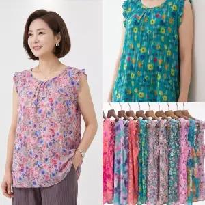 엄마옷 마미소 자연숲 프릴 민소매 블라우스 면70 나시 여름 셔링 할머니 빅사이즈 40 70 마담 중년 여성