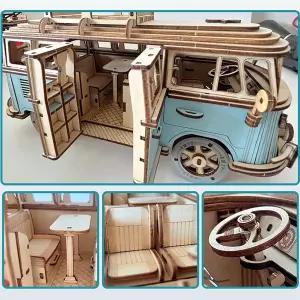 퍼즐 3D 나무 자동차 레트로 복고풍 엔틱 버스 유럽 스타일 Campervan DIY 조립 모델 키트교육 장난감홈 인