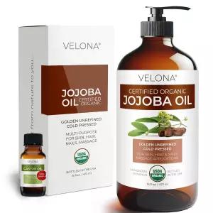 벨로나 호호바 오일, USDA 유기농 인증 - 473ml (16 fl oz) 유리병 | 100% 순수 천연 황금빛, 비정제, 냉압