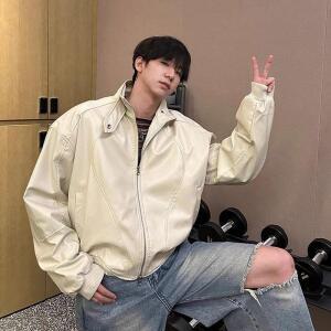 남성 봄가을 라이더 PU가죽 코트 가죽 도톰 커플 차이나 자켓