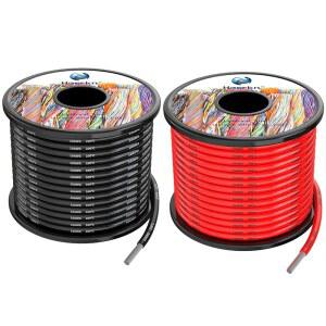 10 AWG 5.2MM 실리콘 전선 케이블 50피트 [블랙 25피트 레드 25피트] 게이지 600V 부드럽고 유연한 연결 산소가 없는 좌초된 구리 모델 배터리