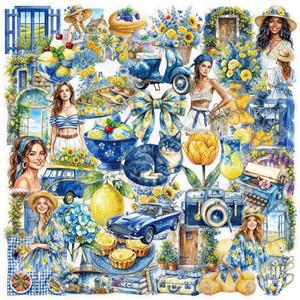 50Pcs 파란색 수채화 목가적 투명 PET 스티커 DIY 장식 전화 케이스 저널 LanLanStickersWorld