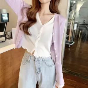 여성 꾸안꾸 패션 이너 가디건 투피스 레이어드 여자 브이넥 니트 봄가디건 라운드