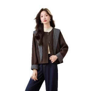 여성 가을 라운드 싱글 캐주얼 코트 체크 케이프