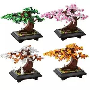 MOC 분재 나무 빌딩 블록 세트 사계절 꽃 화분 홈 인테리어 벽돌 DIY 식물 성인 선물