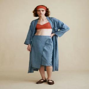 ZARA 카라멜 런던 X 자라 크리에이티드 체크 스커트 - 블루 0252/784/400