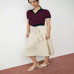 ZARA 배색 스티치 벨트 스커트 - 베이지 1971/153/710