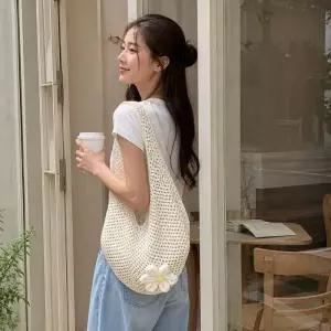 [라일리] Rly 데이지 꽃무늬 짜임 숄더백 캔버스백 여행 비치