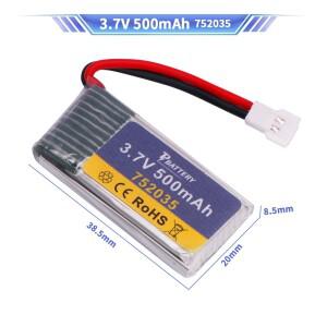 3.7V 1S 500mAh 752035 H107 H31 KY101 E33C RC 드론 헬리콥터 예비 부품 배터리 XH2.54 용 충전기가있는