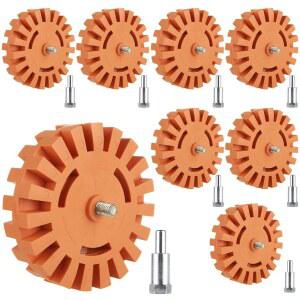 MIVIDE 8 PCS 데칼 리무버 지우개 휠 도구 키트 4인치 고무 파워 드릴 부착 차량 접착제 핀스트립 스티커 비닐 제거 세트 및 차량 RV 보트용 어댑터 포함