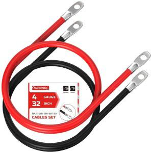 AWELTEC 4 AWG 배터리 케이블, 4 AWG 32인치 순수 구리 배터리 인버터 케이블(양쪽 끝에 3/8