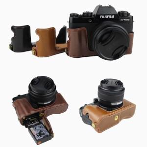 Fujifilm Fuji X-T100 X 하프 바디 세트 커버배터리 오프닝 포함용 휴대용 PU 가죽 케이스 카메라 가방