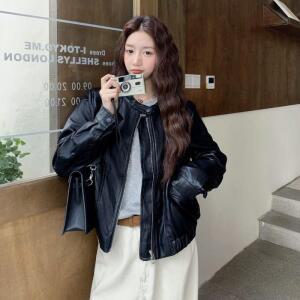 원픽 여성 빈티지 차이나 쇼트 블랙 가죽 코트 가을 쿨맥스 라이더 재킷