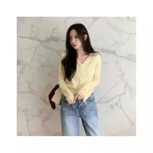 신상오픈런 CHJ6E7F여성 여리핏 프릴 레이스 브이넥 비스코스 가디건1366470