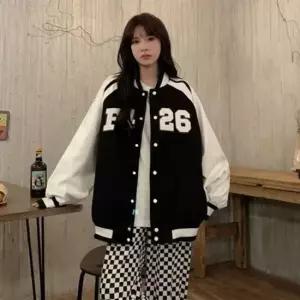 친절한탄씨 배색 롱 루즈핏 스타일링 캐주얼 여성 야구점퍼 자켓 배색자켓 여자야구점퍼 오버핏자켓