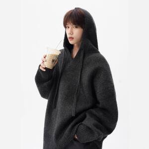 남성 후드 카디건 점퍼 가을 꽃 그레이 커플 니트 상의