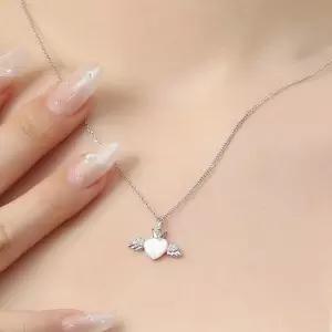 패션목걸이 비쥬홀릭 실버925 백금도금 자개 엔젤하트 목걸이 은목걸이