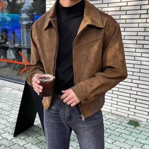 남성 빈티지 쇼트 무스탕 코트 스웨이드 칼라 재킷 오피스룩 상의