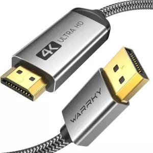 WARRKY 4K 디스플레이포트-HDMI 케이블 UHD 메탈 케이스 나일론 6FT 단방향 1.2 소스-HDMI 1.4 화면 컴퓨터