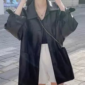 여성 오버핏 라이더 레더 자켓 깔끔한 디자인 카라넥