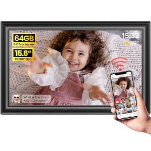 64GB 15.6인치 프레임 디지털 액자 WIFI 대형 전자 사진 1920 X 1080 IPS FHD 터치스크린 어디서나 휴대폰으로 보내기 부모님과 조부모님을 위한 최고의 선물