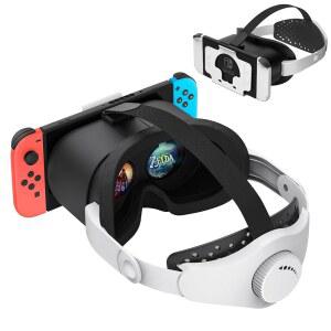 닌텐도 스위치 & OLED 모델용 업그레이드된 VR 헤드셋 조절 가능한 HD 렌즈가 장착된 가상 소년 게임 안경 및 회전 버튼이 있는 헤드 스트랩 액세서리용 라보 VR(블랙 앤 화이트)