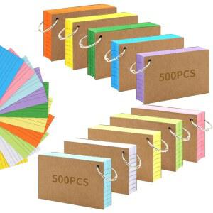 1000 PCS 인덱스 카드 3x5 인치 컬러 플래시 카드, 링, 펀칭 안감 플래시 카드가 포함된 인덱스 카드, 공부, 학습, 학교, 대학, 기억을 위한 무거운 노트 카드 노트 카드