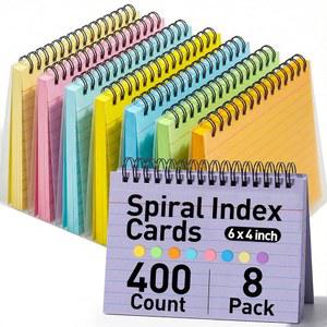 쿠겔 400PCS 인덱스 카드, 학교용 키링이 있는 4x6 대형 인덱스 카드, 학습용 대학 사무실 가정용품을 위한 방수 커버가 있는 플래시카드 헤비 노트 카드, 8가지 색상