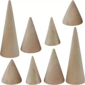 주얼리 약혼 의상 반지에 적합한 4가지 크기의 천연 나무 원뿔 웨딩 홀더 8PCS