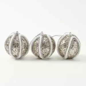 3개 Rope 크리스마스 반짝이볼 샴페인골드 트리 세트 구슬 장식 8cm