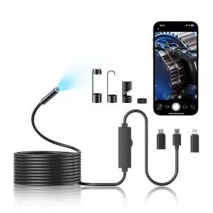 조명이 있는 내시경 카메라 LED 8개 조절 가능한 1920P HD 보어스코프 16.4피트 반강성 스네이크 iOS 및