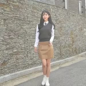 [보리보리/교복몰]라인이 예뻐보이는 베이지 주름치마 (주름 교복치마)