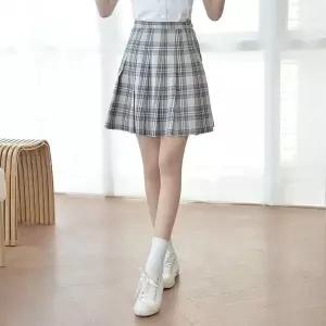[보리보리/교복몰]베이지하늘체크 백합주름치마(전체주름치마)