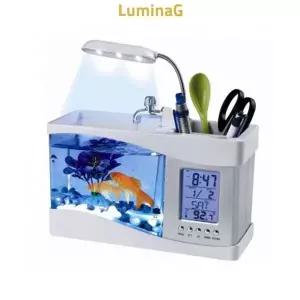 미니 어항 LED 수족관 시계 달력 온도계 포함 여과기