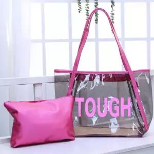 TOUGH 핫핑크 파우치포함 여백 투명 비치 숄더백