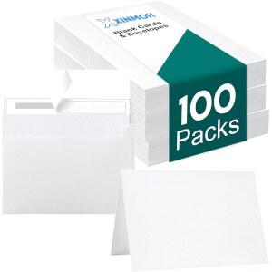 흰색 빈 카드 100팩과 봉투 100팩 4x6, 메모 인사말 카드 및 봉투 세트, DIY 인사말용 셀프 씰 봉투가 있는 접힌 카드 재고 감사 카드, 모든 경우 초대장