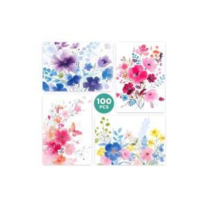 빈 카드 100장과 봉투, 3.5 x 5인치 수채화 꽃 빈 인사말 카드, 노트 카드 내부 빈 카드, 초대장 카드, 모든 경우에 사용할 수 있는 빈 카드 대량