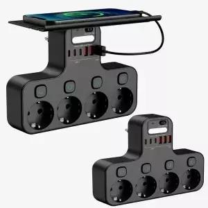4000W Eu 플러그 전원 스트립 다기능 소켓 스마트 야간 조명 독립 스위치 USB C 포트가있는 유럽 표준