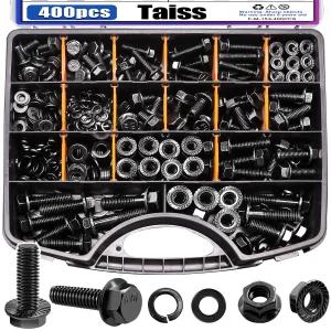 Taiss 400PCS 메트릭 플랜지 볼트 모음 키트 10.9 등급 M6x1.0 M8x1.25 M10x1.5 12mm~45mm 블랙 아연 도금