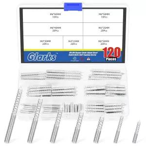 글락스 120pcs M4 M6 행거 볼트 세트 25mm 길이 싱글 팁 더블 헤드 셀프 탭핑 나사 목공용 다웰 나무
