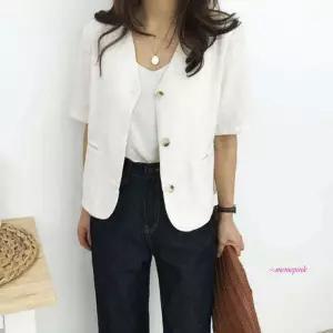 여성 여름자켓 노카라 크롭 브이넥 반팔 린넨rst402