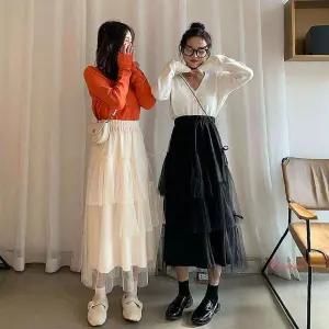 여성 귀여운 롱스커트레이스 망사스커트 캉캉rst712