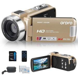 ORDRO 풀 HD 1080P 30FPS 비디오 카메라 캠코더 | 18배 디지털 줌 및 나이트 비전 3.0인치 270 플립 스크린 16GB 카드 리모컨 배터리 2개 포함 YOUTUBE & VLOGGING RECORDER