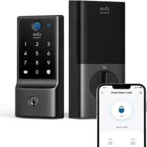 eufy 스마트 잠금 C220 지문 키리스 엔트리 도어 내장 Wi-Fi 앱 리모컨 현관문 데드볼트 8개월 배터리