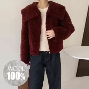 리즈어게인 [양모100%] 너리 빅카라 시어링 숏 코트