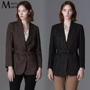모리모리스 [최초가 188000원] 모던클래식 벨티드 체크 울 블렌드 자켓