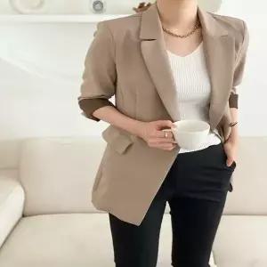 여자 반소매 소매배색 칠부 SS 미니멈 출근룩 자켓_6