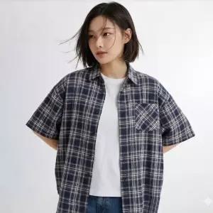 여성 반팔 셔츠 남방 체크 루즈핏 여름 캐주얼